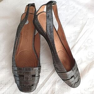 NEW Gentle Souls "Its So Fun" Leather Shoes Slingback Woven Metallic Bronze 9.5M